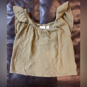 Cynthia Rowley Olive Green Crinkle Blouse